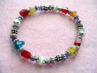 Colorful Glass Bead and Pewter Bracelet