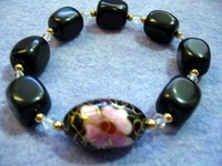 Blackstone and Cloisonne Bead Bracelet